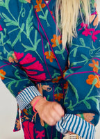 Jas lang blauw velvet