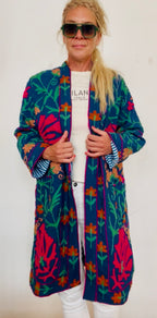 Jas lang blauw velvet